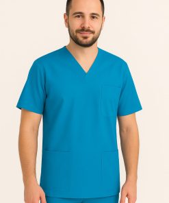 Halat Medical Barbatesc cu Anchior Maneca Scurta - Turqoise Albastru Descis